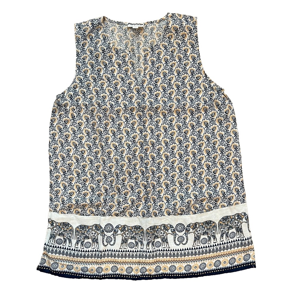 J‎ Jill Love Linen Tank Elephant Blue 100% Linen Sleeveless Top Size Medium